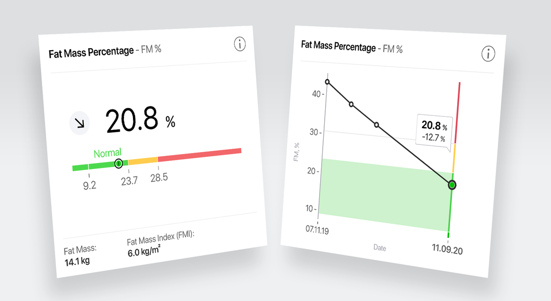 Fat mass of the body in percent.