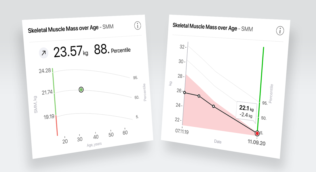 Skeletal muscle mass regarding the average loss with age.